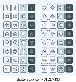 Thin line game icons buttons interface, ui
