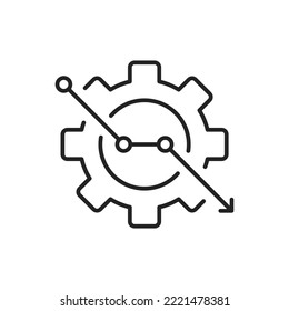 equipo de línea delgada con un gráfico como la gestión de crisis. el concepto de indicador clave del desempeño o estrategia incorrecta. tendencia simple lineal estadísticas de contorno moderno diseño gráfico logotipo elemento web aislado en blanco