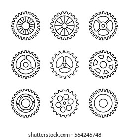 Thin line gears icon set isolated on white backround. Vector illustration