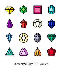 Iconos Gems de línea delgada, ilustración vectorial del esquema del tesoro de caricaturas