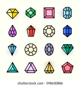 Thin line Gems icons set, Cartoon Treasure outline logos vector illustration in trendy colors