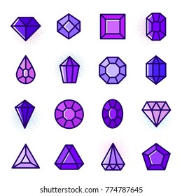 Thin line Gems icons set, cartoon treasure outline logos vector illustration in trendy 2018 violet color