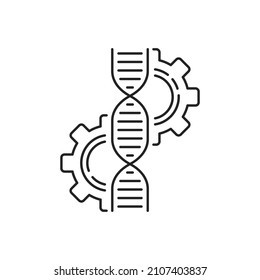 thin line gene and gear like dna editing icon. concept of error correction or molecule cloning or sequencing. flat linear trend modern logotype graphic stroke design isolated on white background