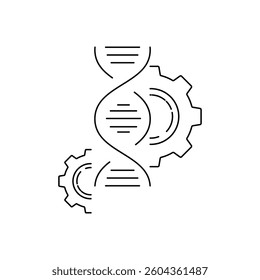 thin line gene and gear like dna editing icon. concept of error correction or molecule cloning or sequencing. flat linear trend modern logotype graphic stroke design isolated on white background