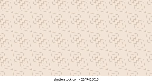 Thin line geometric texture seamless pattern. Vector minimalist texture with diagonal diamonds, linear rhombuses. Subtle abstract ornament. Trendy beige color minimal background. Modern repeat design