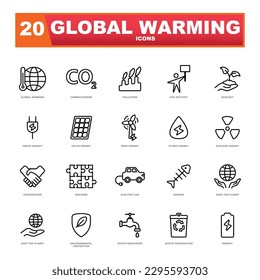 Thin line global warming and environmental protection icon on white background.