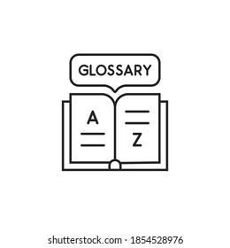 thin line glossary logo like grammar book. concept of text thesaurus with a to z letters and school educate. linear simple modern lineart storytelling logotype graphic design element isolated on white