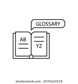 thin line glossary logo like grammar book. concept of text thesaurus with a to z letters and school educate. linear simple modern lineart storytelling logotype