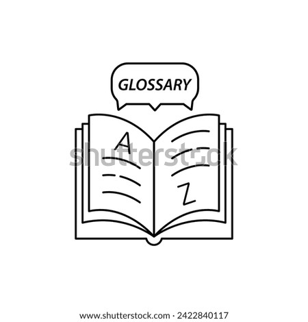 thin line glossary logo like grammar book. concept of text thesaurus with a to z letters and school educate. linear simple modern lineart storytelling logotype graphic design element isolated on white