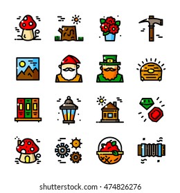 Thin line Gnome icons set, Fairyland Little People outline logos isolated vector illustration
