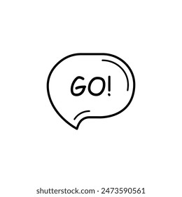 thin line go speech bubble like action. abstract style trend modern move logotype graphic web design element isolated on white background. concept of