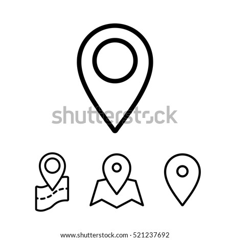 thin line google map, search, pin point, location icon on white background