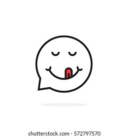 Thin Line Gourmet Emoji Speech Bubble Logo. Concept Of Flavor, Pleased Print, Simple Social Network Chatbot, Human Avatar, Feeling. Flat Style Trend Modern Logotype Graphic Design On White Background