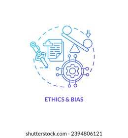 Thin line gradient icon representing ethics and bias in AI education, isolated vector illustration, innovation in education.