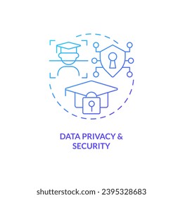Thin line gradient icon representing data privacy and security in AI, isolated vector illustration, futuristic education.