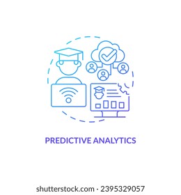 Thin line gradient icon representing predictive analytics in AI education, isolated vector illustration, innovation in education.
