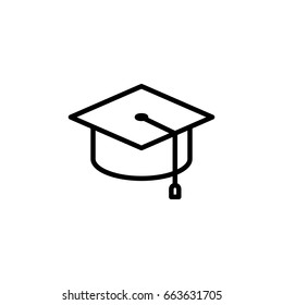 thin line graduation cap icon on white background