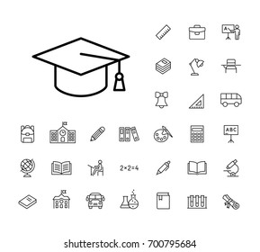 thin line graduation cap icon black on white background