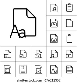 thin line grammar, letter file icon, different type file icons set on white background