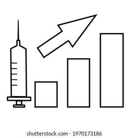 Thin line graph with a syringe and arrow icon vector image. Royalty-free.