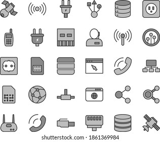 Thin line gray tint vector icon set - power socket type b vector, f, big data, phone call, plug, electric, SIM card, connection, connections, scheme, dispatcher, mobile, usb, router, network
