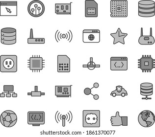 Thin line gray tint vector icon set - power socket type b vector, f, star, thumb up, big data, server, autopilot, processor, SIM card, connection, scheme, cpu, pc, router, network, browser, connect