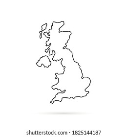 thin line great britain map with shadow. concept of united kingdom area or territory and uk badge. flat minimal modern simplified logotype art design element isolated on white background