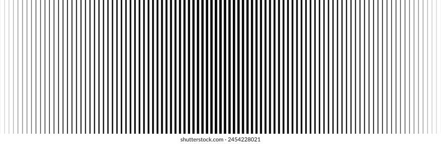 Thin line halftone gradient texture. Faded vertical stripe gradation background. Repeated linear wide pattern backdrop. Black parallel lines wallpaper for overlay, print, cover, banner, poster. Vector