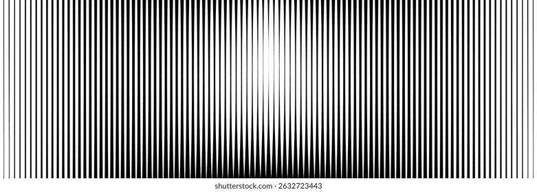 Thin line halftone gradient texture. Fading vertical stripe gradation background. Repeating wide pattern backdrop. Black parallel lines wallpaper for overlay, print, cover, banner, poster