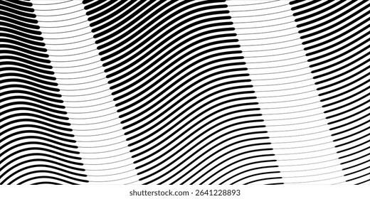 Thin line halftone gradient texture. Fading vertical stripe gradation background. Repeating wide pattern backdrop. Black parallel lines wallpaper for overlay, print, cover, banner, poster. Vector