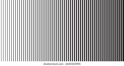 Thin line halftone gradient texture. Fading vertical stripe gradation background. Repeating wide pattern backdrop. Black parallel lines wallpaper for overlay, print, banner, poster. Vector eps10
