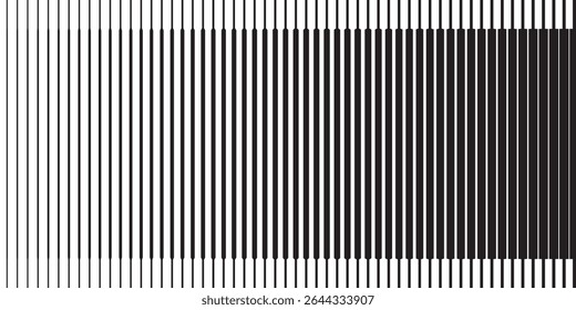 Thin line halftone gradient texture. Fading vertical stripe gradation background. Repeating wide pattern backdrop. Black parallel lines wallpaper for overlay, print, banner, poster. Vector eps10
