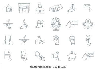 Thin Line Hand gestures and business icon set suitable for info graphics, websites and print media and interfaces. Line vector icon.