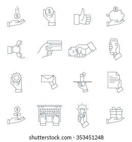 Thin Line Hand gestures and business icon set suitable for info graphics, websites and print media and interfaces. Line vector icon.