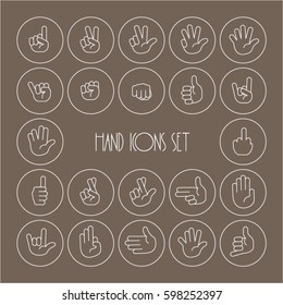 Thin line hand icons set. Vector illustration.