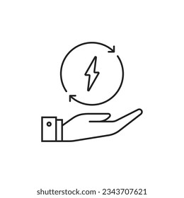 thin line hand like simple saving consumption icon. concept of abstract badge for energy esg product. lineart style trend modern sustainability logotype graphic art design element isolated on white