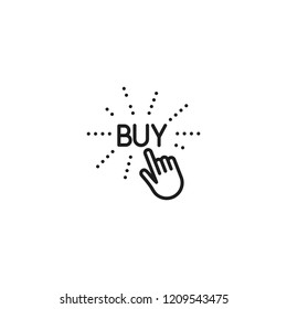 thin line hand touch buy button icon on white background