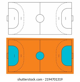 thin line handball court set isolated on white background