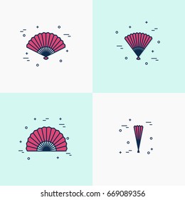 Thin line handheld fan icons: opened, half-opened and closed. Vector illustration.