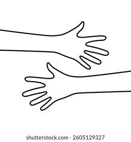 thin line hands embraced empty space like hugs icon. simple outline trend modern abstract graphic design isolated on white. concept of warmth and tender hugs between close relatives and good friends