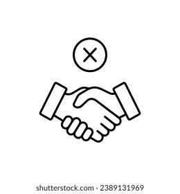 prohibición del apretón de manos de línea delgada o mal trato. concepto de no solidaridad y engaño en el trabajo en equipo y comportamiento no profesional. derrame la tendencia plana moderna simple mala oferta el diseño gráfico del logotipo aislado en