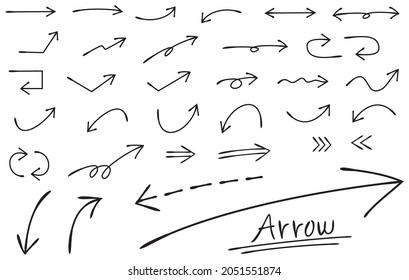 Thin line handwritten arrow set