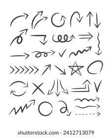 Thin line handwritten underline and arrow set that can be used for title treatment. Isolated on white vector illustration source.