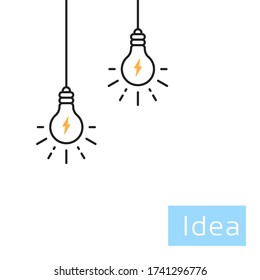 Thin Line Hanging Bulbs Like Idea. Linear Flat Trend Modern Insight Or Inspiration Logo Element Graphic Design Isolated On White Background. Concept Of Education Or Brainstorm And Lightbulb On Wire