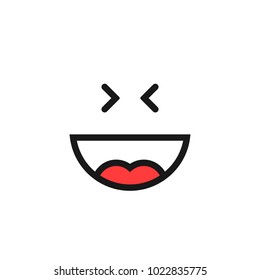 thin line happy emoji logo like laugh. linear flat style trend modern minimal logotype graphic art design isolated on white background. concept of minimalistic smile symbol for online chatting