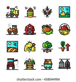 Thin line Harvest icons set, Agricultural and Farm Work outline logos vector illustration