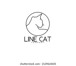 thin line head cat circle logo isolated on white background