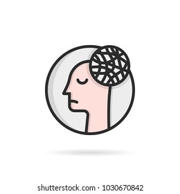 thin line head like depression chaos. concept of problems in the transition years or world health day. flat linear trend stroke insomnia round logotype graphic art design isolated on white background