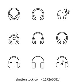 thin line headphones icons set on white background