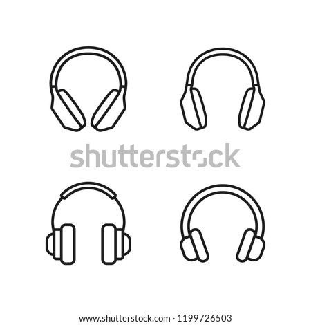 thin line headphones icons set on white background